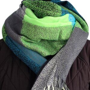 Oversized Plaid Blanket Scarf 72x24 Multicolor Fringe Shawl Wrap Womens NWOT